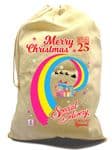 X-Large Cotton Drawcord LGBT Christmas Xmas Santa Sack Stocking Gift Bag With Pansexual Pride Flag