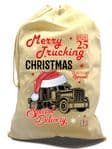 X-Large Cotton Drawcord Trucker Christmas Santa Sack And Funny Merry Trucking Christmas Motif