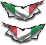 XLARGE Pair Triangular Ripped Torn Metal & Italy Italian Flag Motif Vinyl Car Sticker 300x140mm