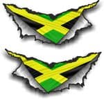 XLARGE Pair Triangular Ripped Torn Metal & Jamaica Jamaican Flag Motif Vinyl Car Sticker 300x140mm