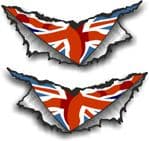 XLARGE Pair Triangular Ripped Torn Metal & Union Jack British Flag Motif Vinyl Car Sticker 300x140mm