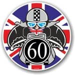 Year Dated 1960 Cafe Racer Roundel Design & Union Jack Flag Vinyl Car sticker decal 90x90mm