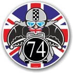 Year Dated 1974 Cafe Racer Roundel Design & Union Jack Flag Vinyl Car sticker decal 90x90mm