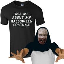 Ask Me About My Halloween Costume Freaky Zombie T-Shirt Scary Face Mens Flip Top