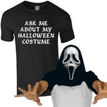 Ask Me About My Halloween Costume Scream Mask T-Shirt Funny Zombie Mens Flip Top