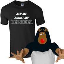 Ask Me About My Reindeer T-Shirt Funny Christmas Rudolph Kids Mens Gift Flip Top