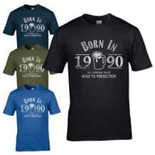 Born in 1990 T-Shirt - 30th Year Birthday Age Present Beer Funny Aged Mens Gift