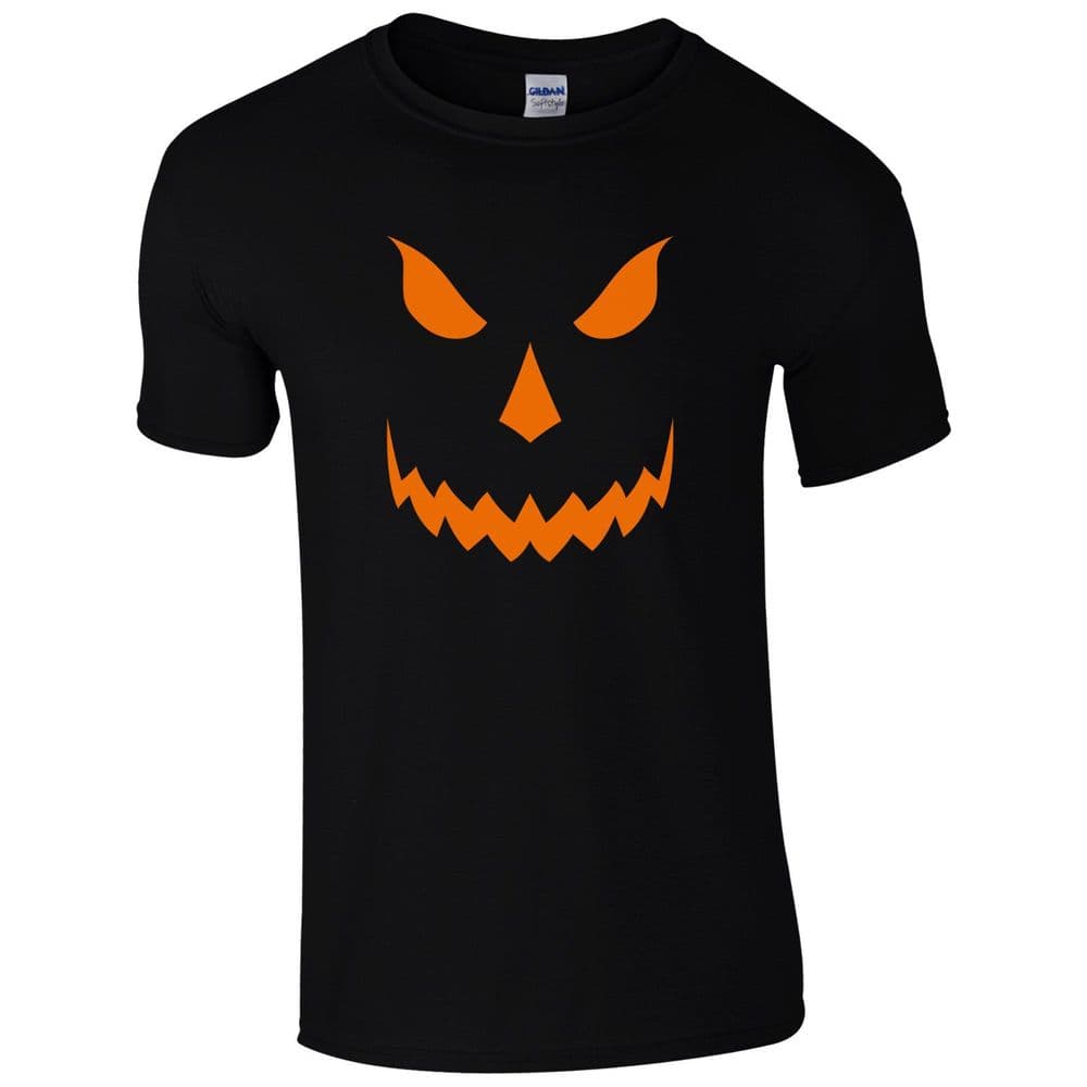 Halloween Scary T-Shirt - Pumpkin Orange Face Freaky Horror Unisex Mens ...