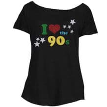 Loose Fit I Love The 90s GLITTER Ladies T-Shirt - Retro Fancy Dress Party Top