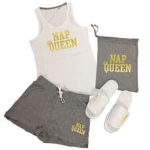 Nap Queen Vest Top & Shorts Pyjamas Set - Lazy Napping PJs + Add Slippers Option