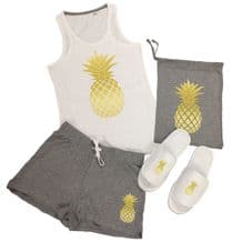 Pineapple Vest Top & Shorts Pyjamas Set - Fresh Fruit PJs + Add Slippers Option