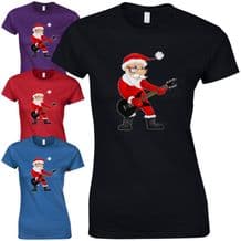 Rock Star Santa Ladies Fitted T-Shirt - Funny Father Christmas Rocking Claus Top