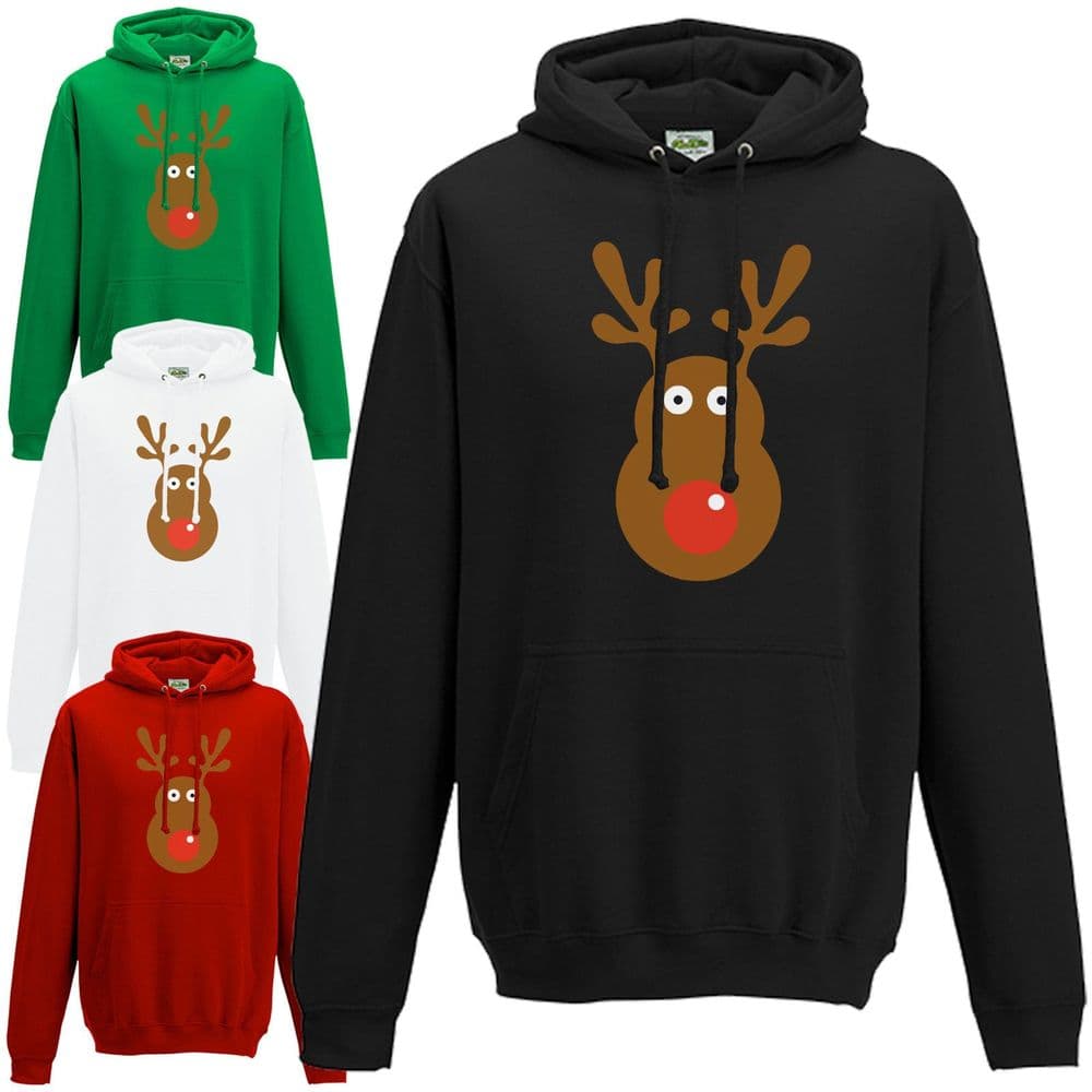 Rudolph Reindeer Face Hoodie - Christmas Retro Rudolf Xmas Gift Unisex ...