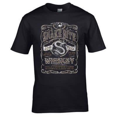 Snake Bite Whiskey T-Shirt - 100% Proof Old Style Pure Rye Unisex Mens Gift Top