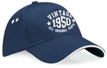 Vintage Birthday Contrast Baseball Cap - 40th 50th 60th 70th Present Date Hat