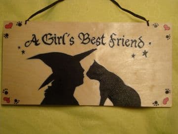 "A Girl's Best Friend" Large Unique Wooden Sign Witch Wicca Pagan Occult 12" x 6" Unique Handcrafted OOAK