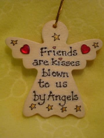 **SALE** was £1.99 Inspirational Angel Wooden Hanger Sign "Friends are kisses" Ready to Despatch Handmade Unique Shabby Chic Item