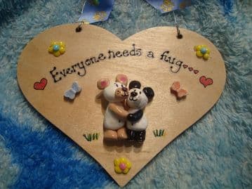 2 character 3d Bear Heart Sign Any Phrasing Personalised & Customised Plaque Handmade To Order Everyone Needs A Hug
