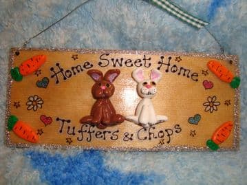 2 character 3d Bunny Rabbit Hutch Run Room Home  House Cage Personalised Plaque Sign
