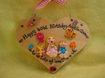 2 character 3d Personalised Birthday Heart shaped wooden Sign Any age 13 16 18 21 30 40