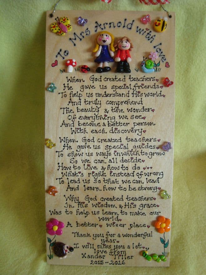 2 character Personalised Nursery,School Classroom Playgroup Sign Plaque Sentimental Poem Gift When God Created Teachers