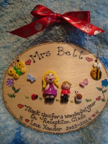 2 character Teacher/ Teaching Assistant Classroom Nursery Personalised 3d Thank You Sign Plaque Gift OVAL BUGS s