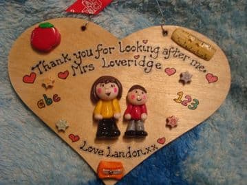 2 character Teacher /Teaching Assistant Classroom Personalised 3d Sign HEART Plaque Gift Handmade Any Phrasing