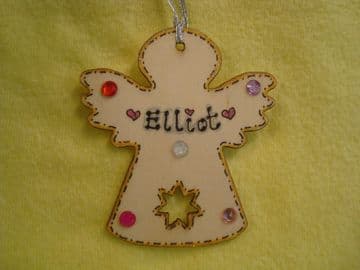 2017 Personalised Wooden Fairy Angel Shaped Christmas Tree Hanger with gem Decorations Any Name
