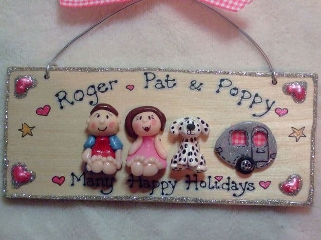 3 character (including pet(s) + Caravan  3d Family Sign Personalised & Customised Every One Unique Handmade To Order