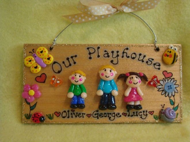 3d 3 Character Personalised Bedroom Playroom Wendyhouse Playhouse Garden House Family Plaque Sign
