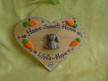 3d Bunny Rabbit /Guinea Pig Heart Hutch Run Room Home Sweet Home House Cage Personalised Plaque Sign Any Colour Pet