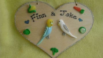 3d Pet Budgie Budgerigar Bird Heart shape wooden Personalised sign Up to 2 characters cage aviary