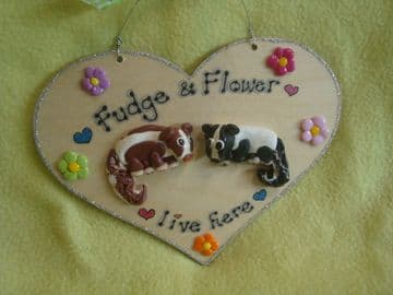 3d Pet Skunk Heart shape wooden Personalised sign Up to 2 characters cage, bed Room plaque