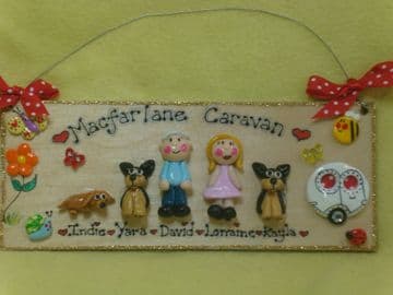 5 character (including pet(s) + Caravan  3d Family Sign Personalised  Handmade To Order