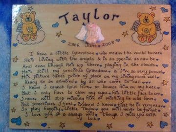 Angel Baby Memorial Wooden Sign Handmade Unique Item Personalised Plaque  little daughter /son Miscarriage Stillborn Teddy Bear