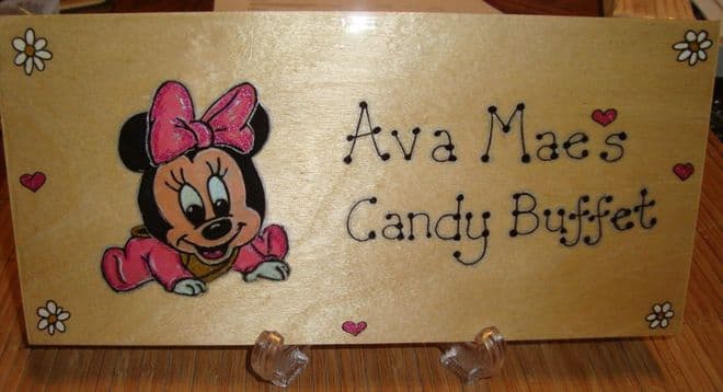 Baby Minnie Mouse Large Children's Personalised Wooden Sign 9.5 x 4 inches Suitable for Any Occasion Unique Any Phrasing bedroom, playhouse etc
