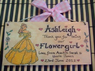 BELLE (BEAUTY & BEAST) BRIDESMAID FLOWERGIRL MAID OF HONOUR PRINCESS WEDDING FAVOUR  PERSONALISED Handmade WOODEN SIGN PLAQUE (2)