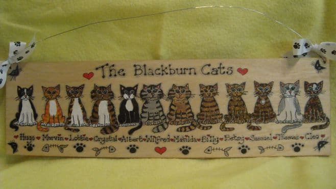 BEWARE OF THE CATS OR ANY OTHER PHRASE WOODEN PERSONALISED up to 12 CHARACTERS SIGN PLAQUE HANDMADE