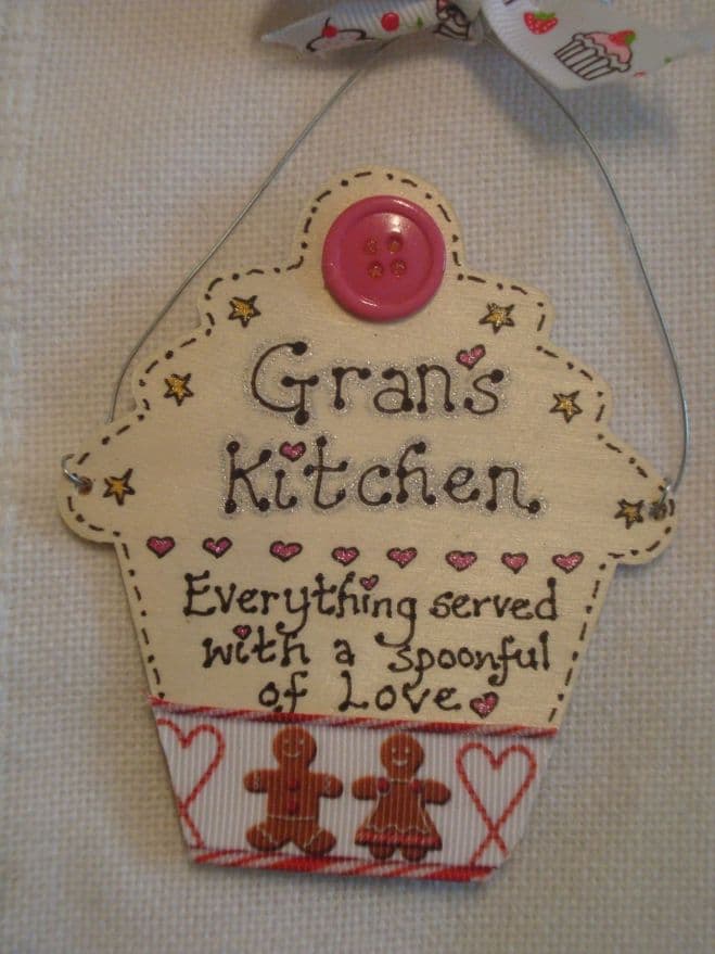 Gran's Kitchen Wooden Cupcake Sign Keepsake Gift Ready To Despatch Unique OOAK Shabby Chic Mother's Day