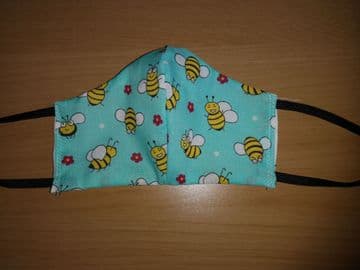 Handmade Breathable Eco Friendly Cotton Face Mask blue bee Adjustable Ribbon Ties Or Elastic
