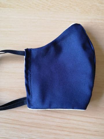 Handmade Breathable Eco Friendly Cotton Face Mask Plain Navy Blue Adjustable Ribbon Ties Or Elastic