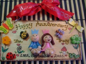 Happy Anniversary 2 Character Personalised 3d Sign Personalised to Order Handmade Unique Keepsake Gift Ruby Diamond Gold Silver