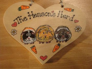 Heart Shaped Wooden Guinea Pig Hutch Run Garden or Bedroom Sign Personalised up to 3 characters Any Colours