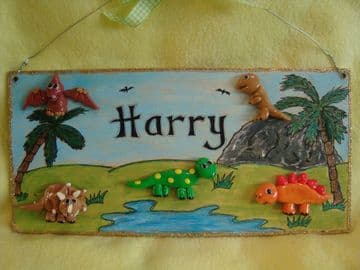 Large 9.5 x 4.5 inch 3d Dinosaur Room Playhouse Wendy House Playroom Nursery Sign Handmade Unique Plaque personalised