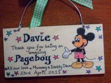 MICKEY MOUSE PAGEBOY RINGBEARER USHER BEST MAN WEDDING FAVOUR KEEPSAKE THANK YOU SIGN PERSONALISED Handmade Each One Unique OOAK