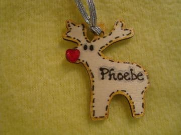 Mini Personalised Wooden Reindeer Tree Hanger Decoration Shabby Chic Names up to 7 letters