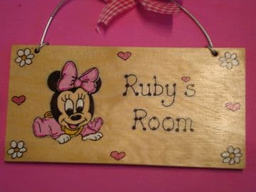 Minnie Mouse Personalised Unique Wooden Door or Wall Sign Nursery, Playroom or Wendy House Plaque Handcrafted