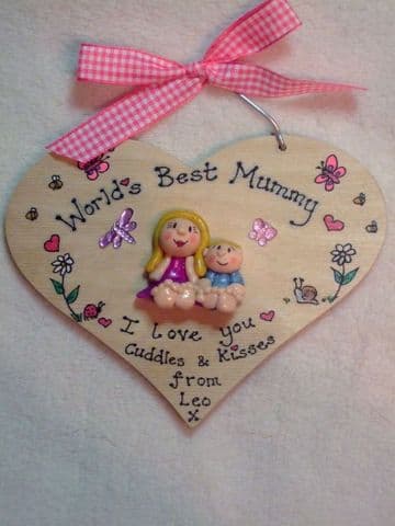 Mother's Day Gift 2 character Personalised 3d Heart shaped wooden Sign Plaque Any Phrasing