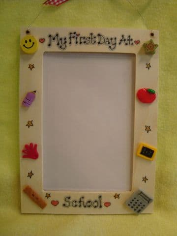 My First Day At School Wooden Photo Frame for 6 x 4 inch photo  Handmade