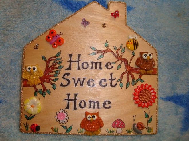 Owl Personalised House Bedroom Wendyhouse Playhouse Garden Sign  Any Phrasing Wooden Plaque Home Sweet Home 6 x 6 inches